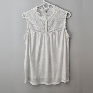Lucky Brand Sleeveless White Embroidered Lace Top